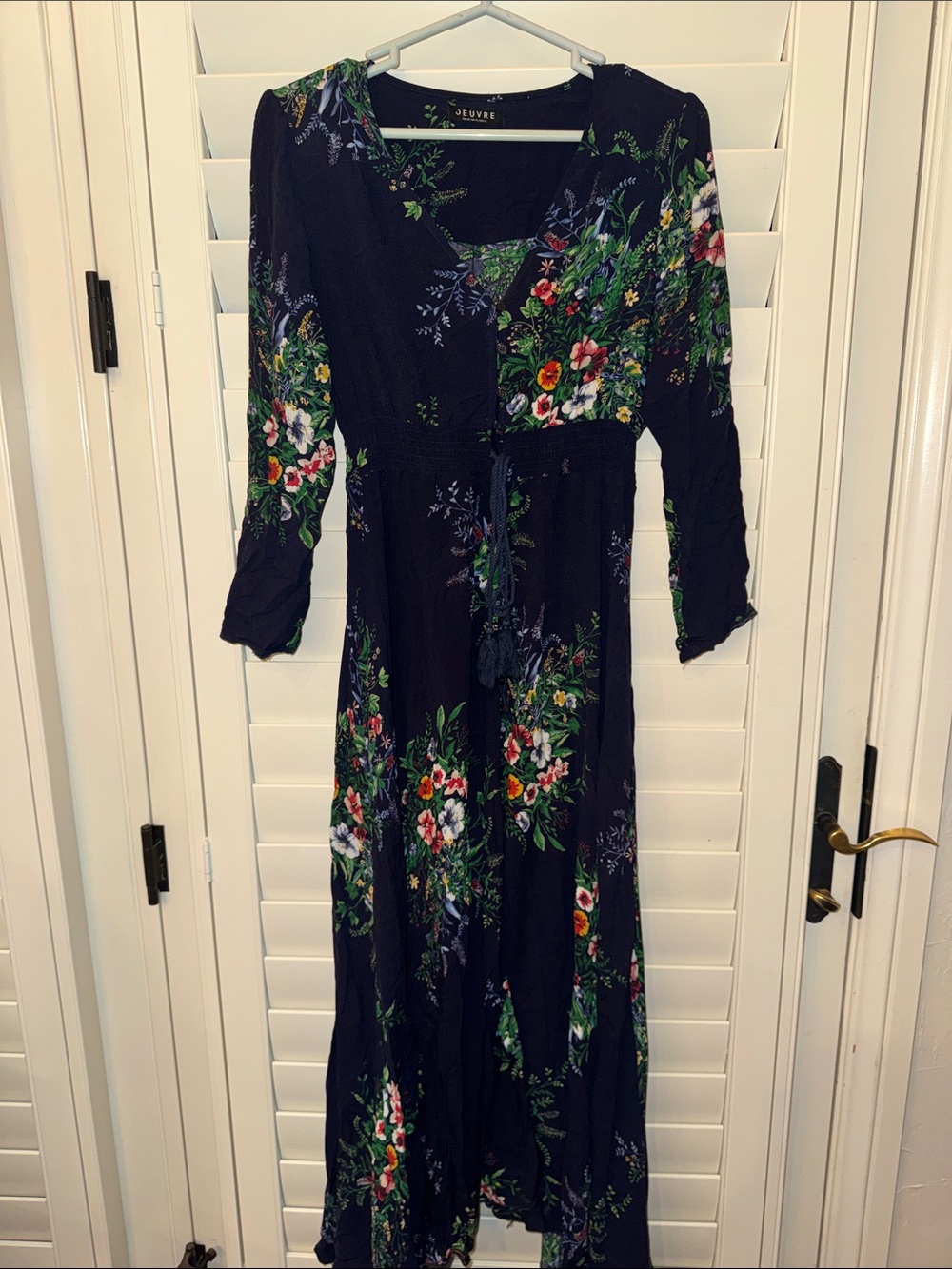 Navy Floral Tie-Waist Maxi Dress